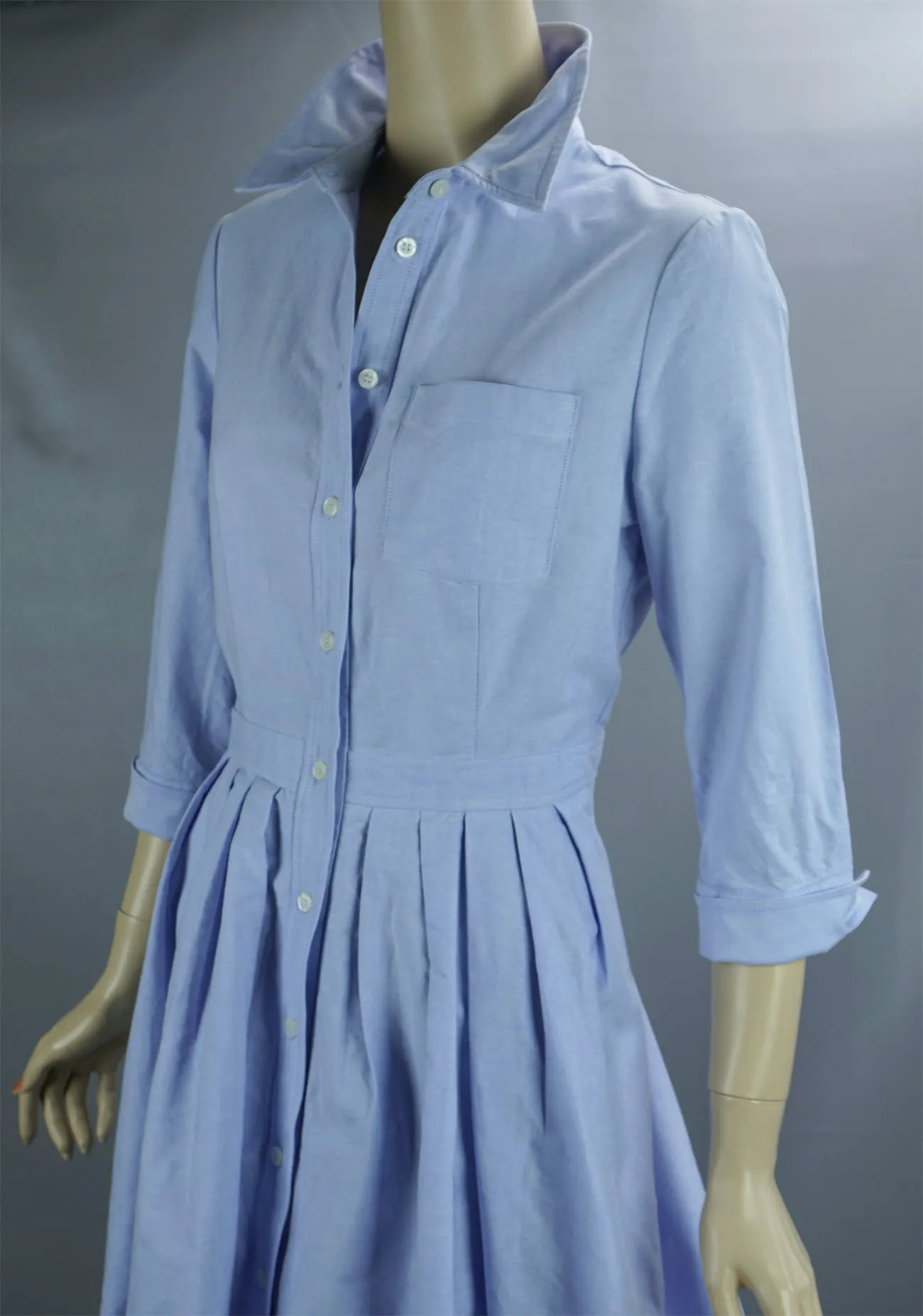 00's Sky Blue Oxford Cloth Full Skirt Shirtwaist Dress by Jny