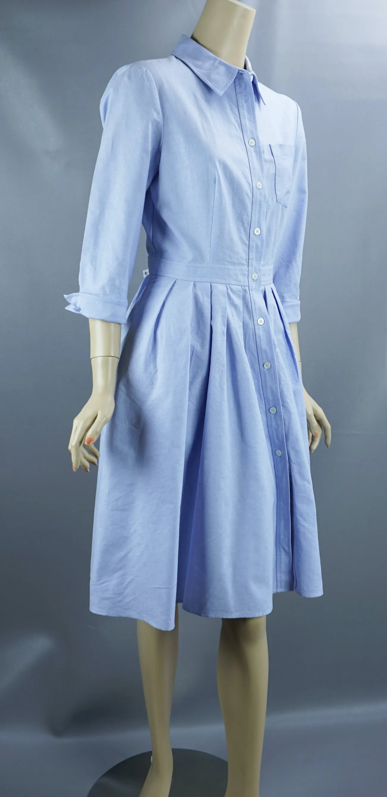 00's Sky Blue Oxford Cloth Full Skirt Shirtwaist Dress by Jny