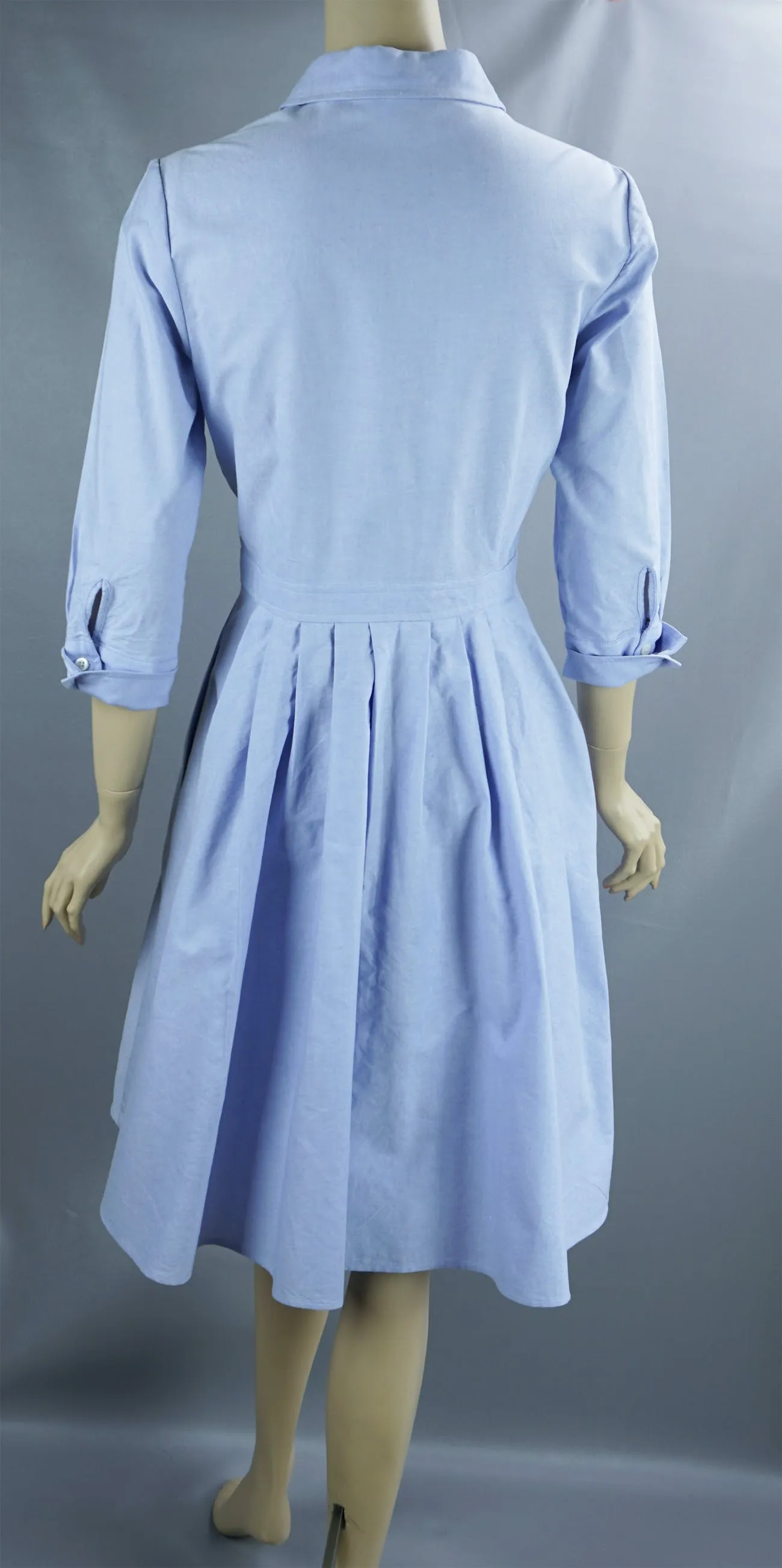 00's Sky Blue Oxford Cloth Full Skirt Shirtwaist Dress by Jny