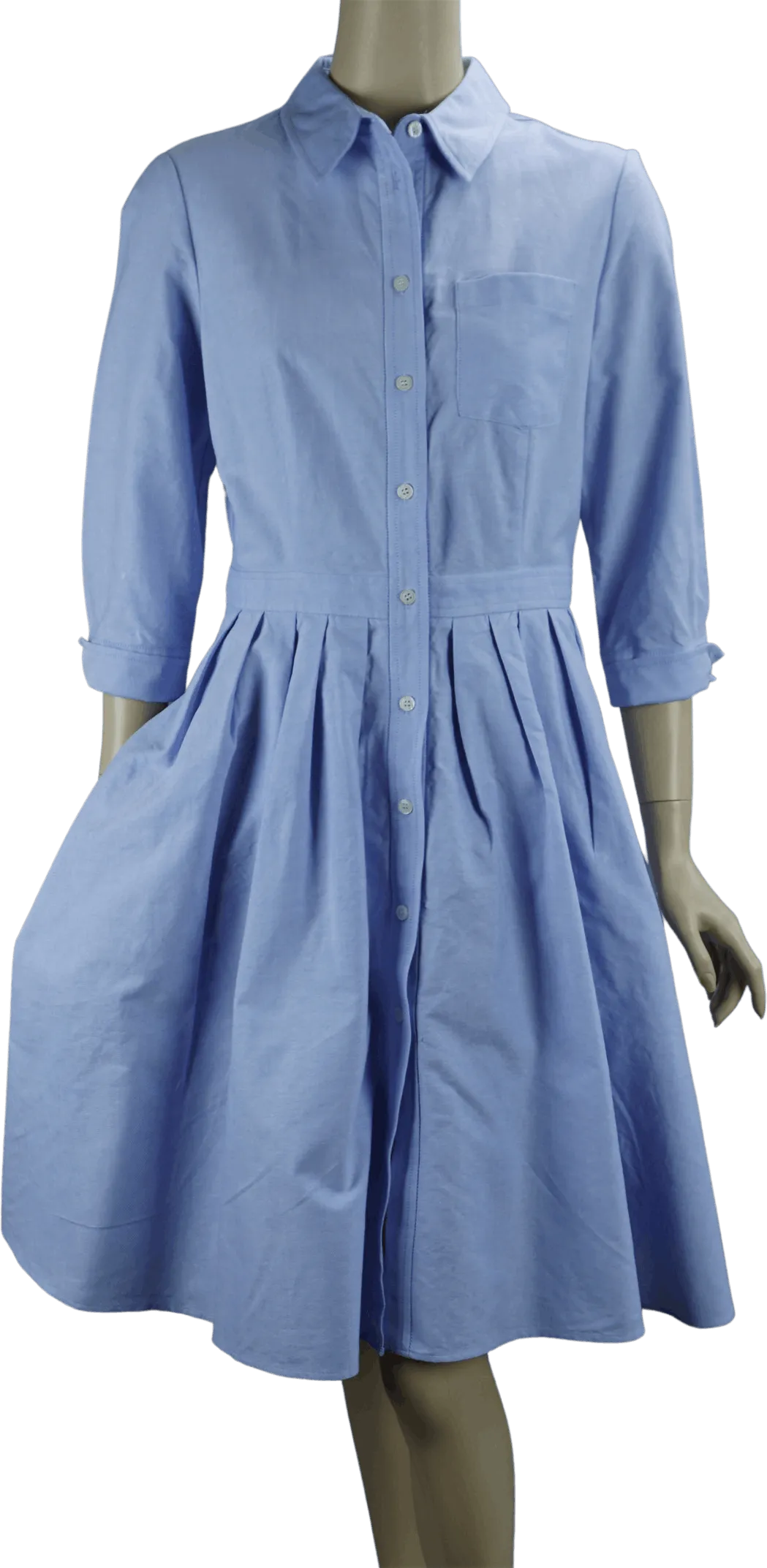 00's Sky Blue Oxford Cloth Full Skirt Shirtwaist Dress by Jny