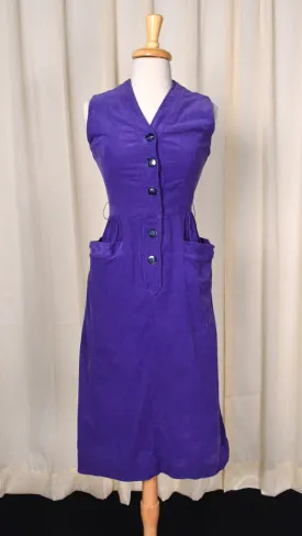 1950s Purple Corduroy Pencil Dress