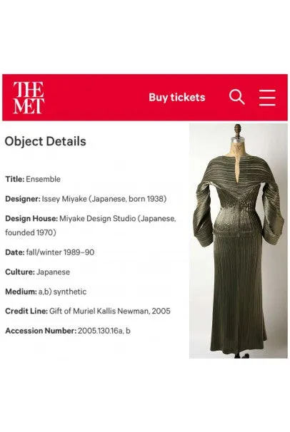 1989 Issey Miyake Metallic Gold Pleated Origami Tails Sculpted Dress Set