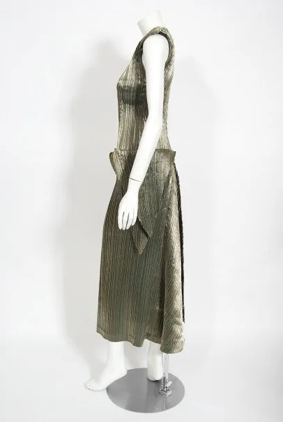 1989 Issey Miyake Metallic Gold Pleated Origami Tails Sculpted Dress Set