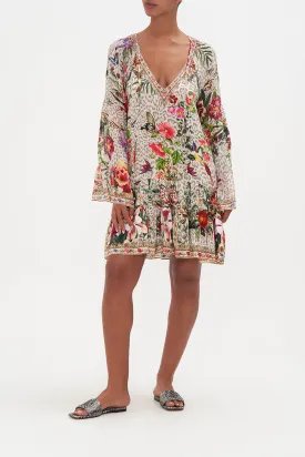 A-LINE GATHERED PANEL DRESS LEOS BOUQUET