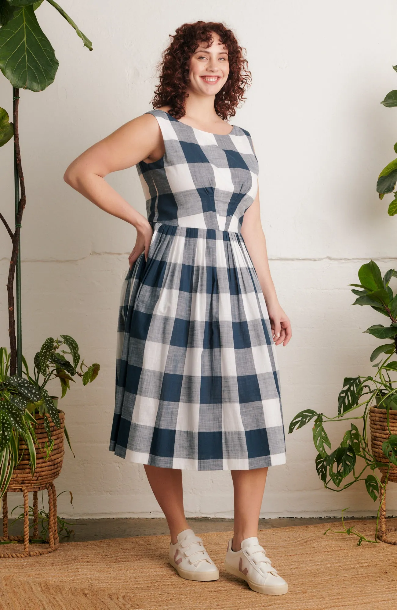 Abigail Indigo Plaid Dress Long