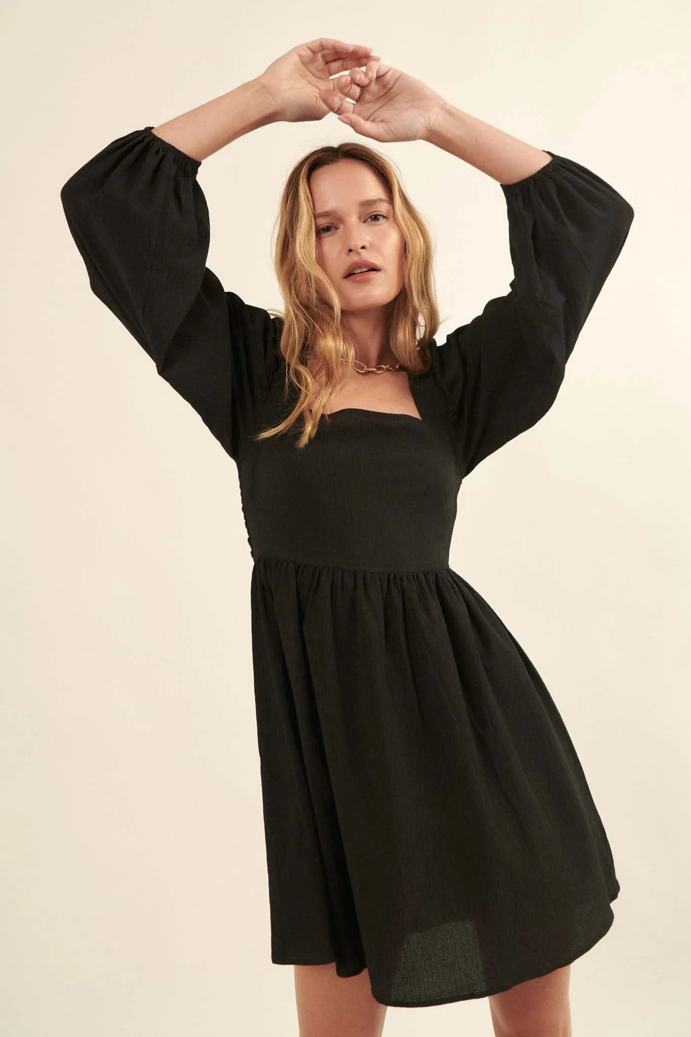 Anything for Love Crepe Peasant Mini Dress