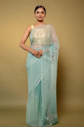 Aqua Green Chiffon Saree