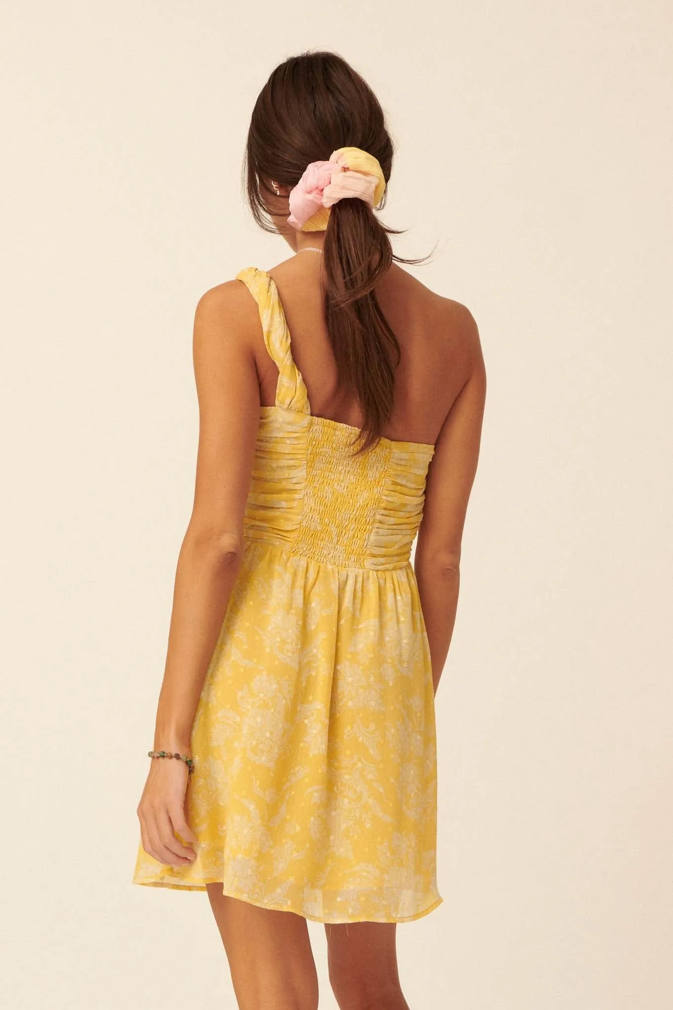 Baroque Blooms One-Shoulder Floral Mini Dress