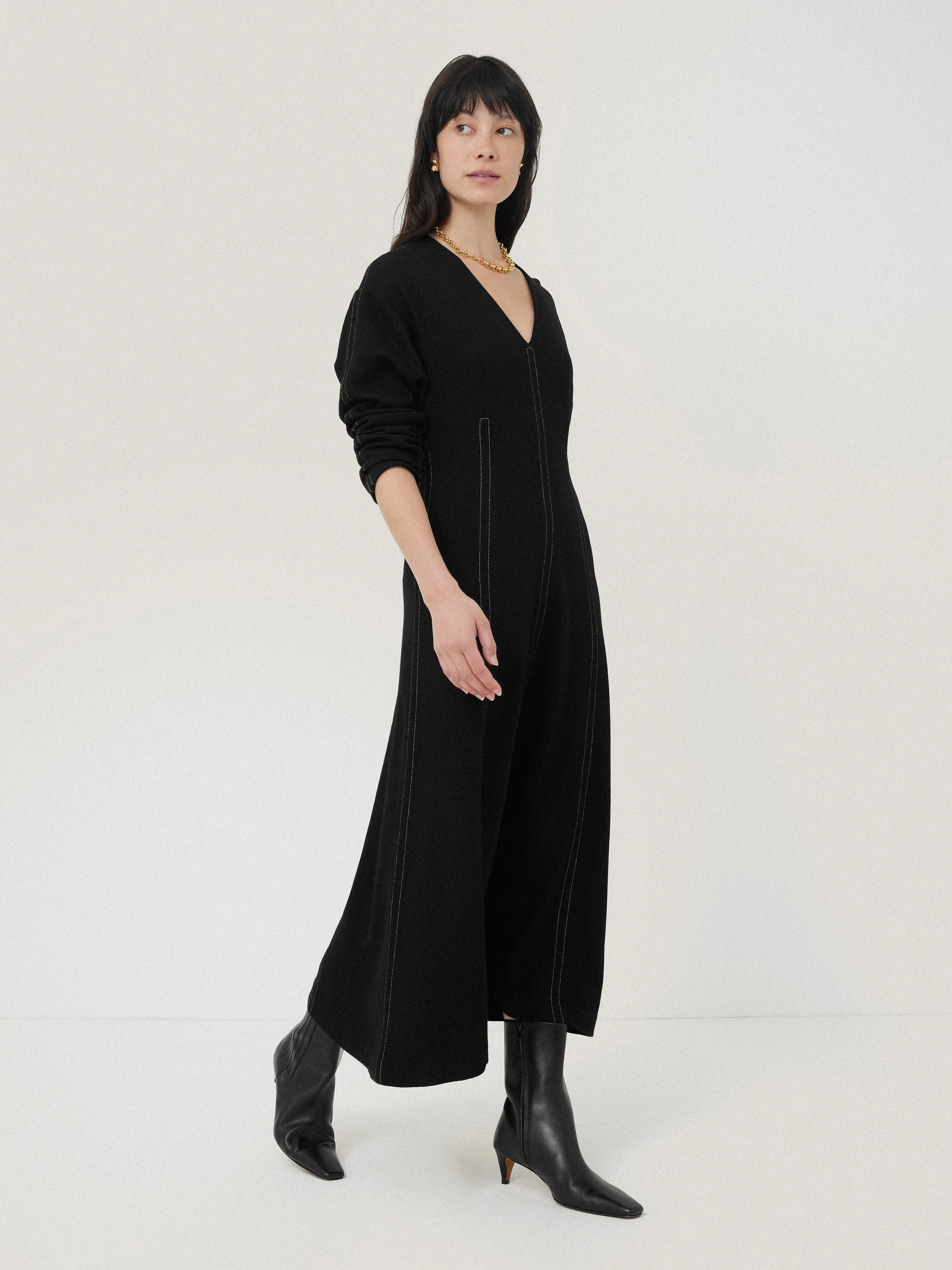 Batwing Stitched Dress | Black