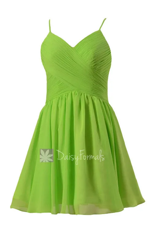 Beautiful Chiffon Cocktail Dress Yellow Green Mini Skirt Bridal Party Dress(BM8515N)