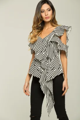 Black and White Zebra Stripes Asymmetrical Top