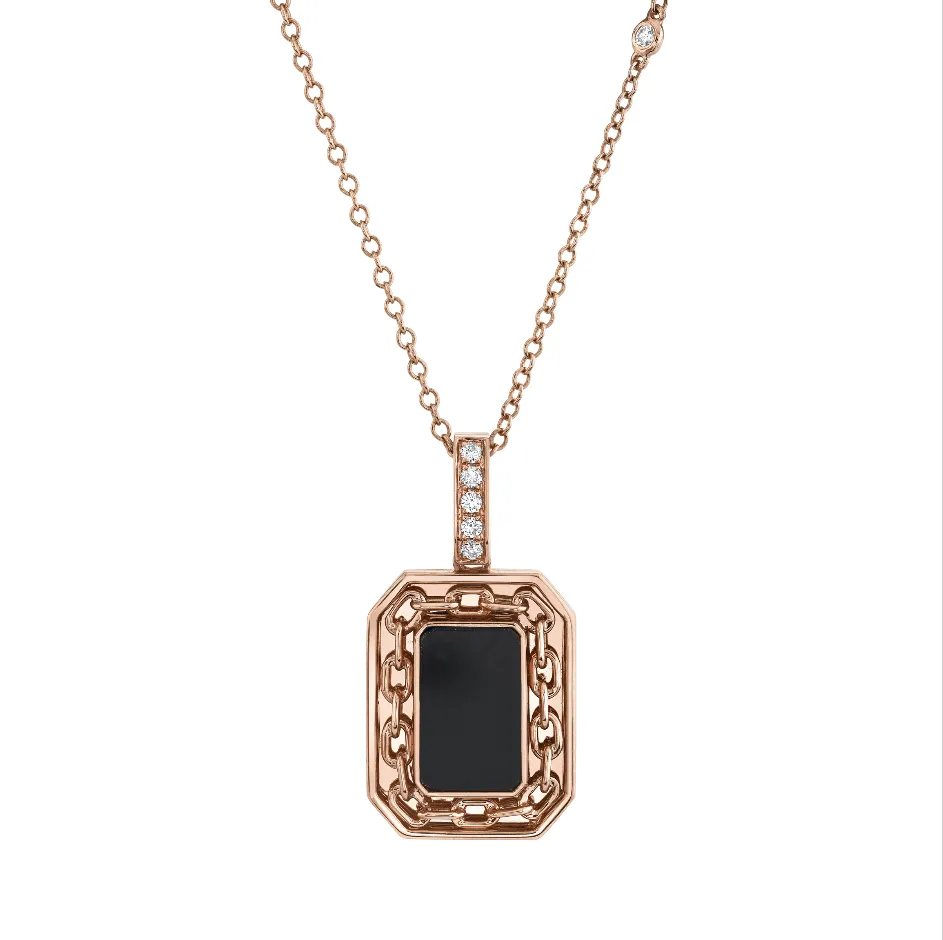 BLACK ONYX LINK BORDER DISK PENDANT