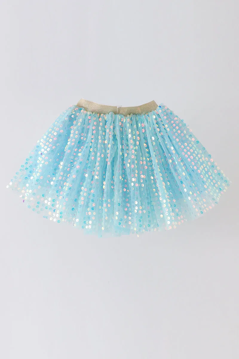 Blue sequin tulle tutu skirt