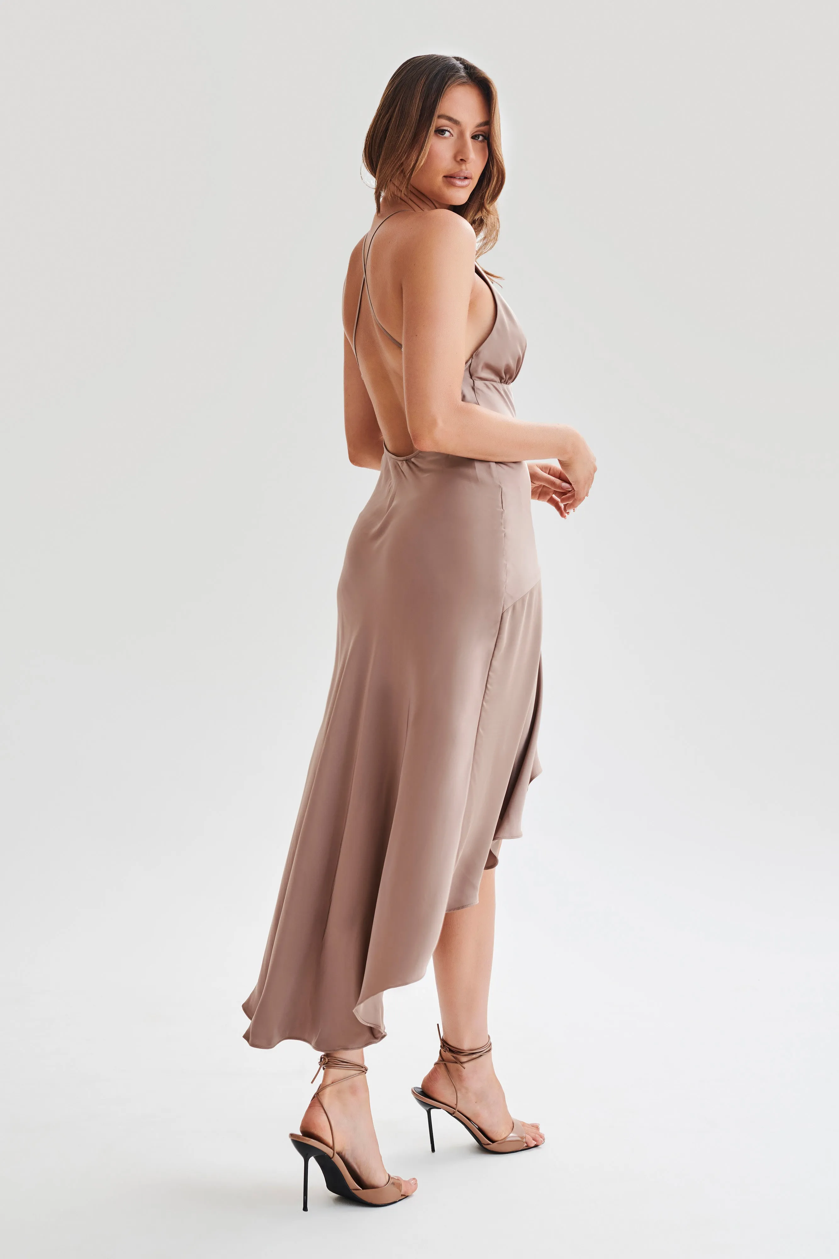 Casey Satin Midi Dress - Mocha