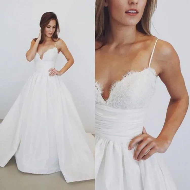 Chic Satin Spaghetti Straps Neckline A-line Wedding Dresses With Appliques WD129