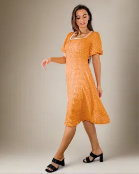 Cosette Dress - Burnt Orange Wedding Guest Dress with Puff Sleeves