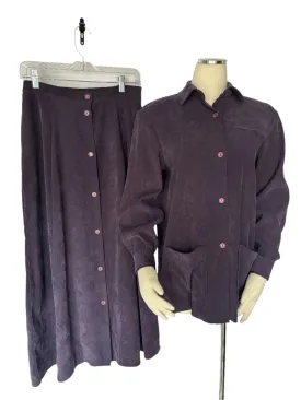 Dark Purple Denim Button Up & Skirt Two Piece