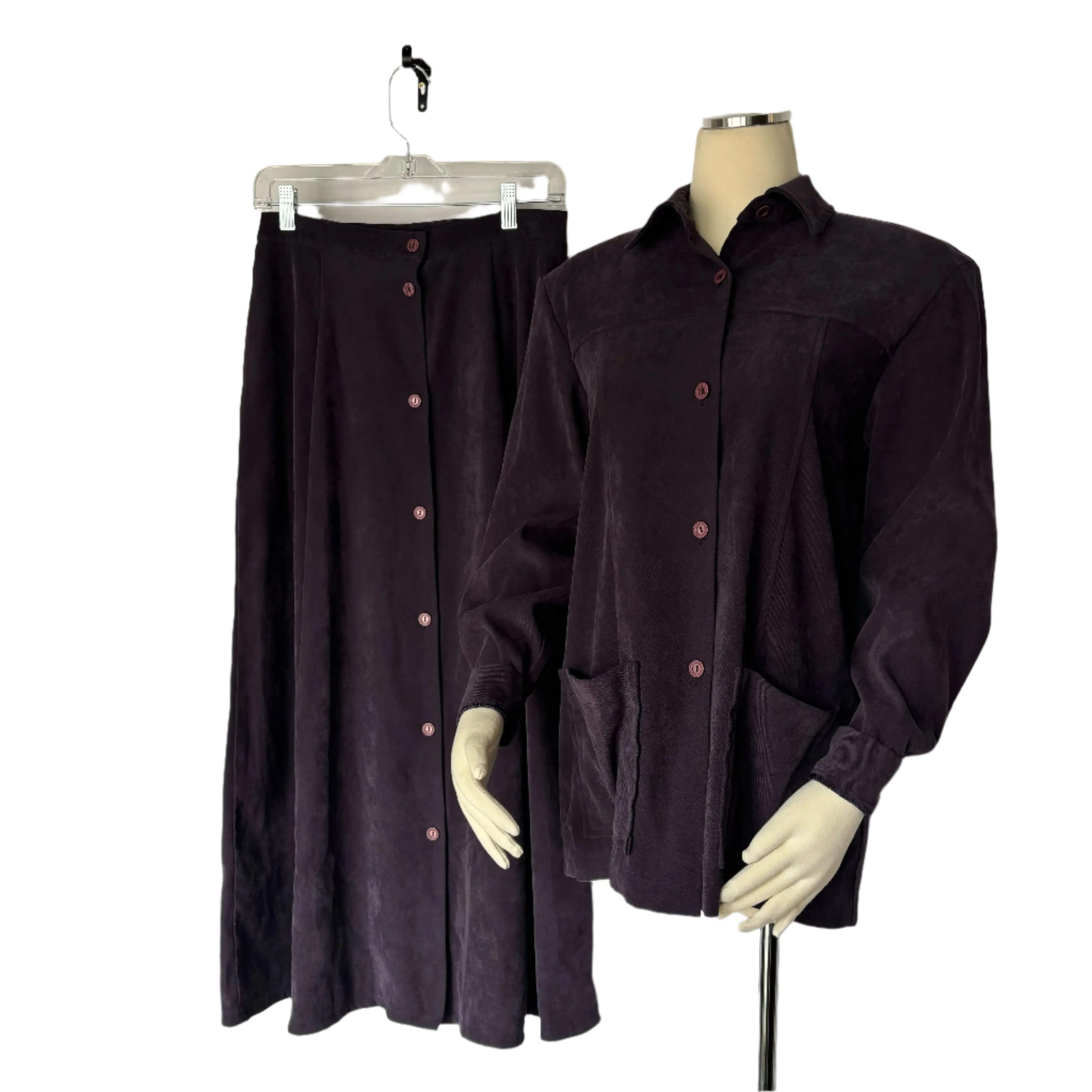 Dark Purple Denim Button Up & Skirt Two Piece