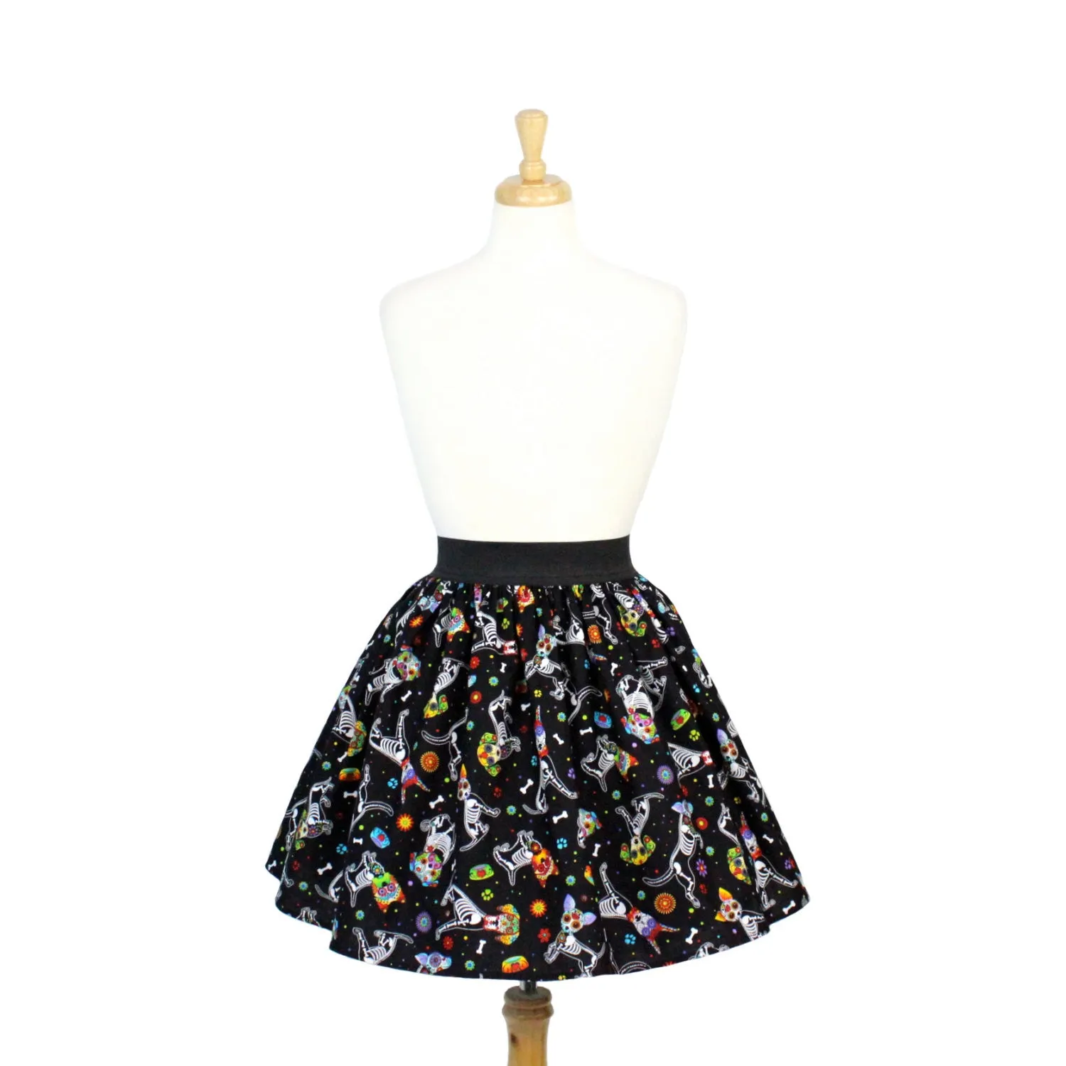 Day of the Dead Dog Pleated Skirt #PS-D331