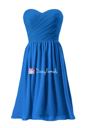 Elegant Strapless Chiffon Dress Royal Blue Chiffon Dress Short Beach Wedding Party Dress (BM645)