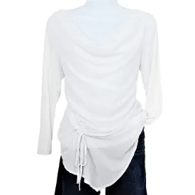 Elena Baldi Made in Italy Drape Neck Drawstring Chiffon Overlay Blouse Top