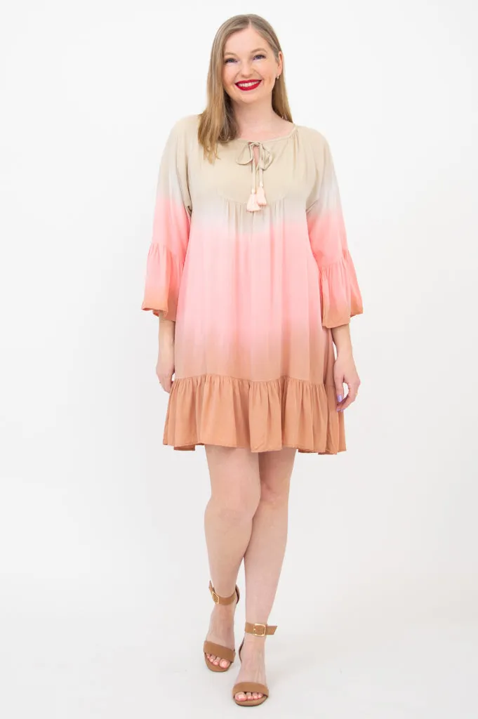 Ellie Dress, Tan Dip-Dye