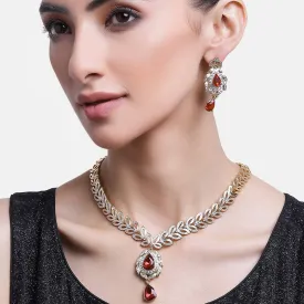 Estele 24 KT Gold Plated Trendy and Fancy Designer Necklace Set with Ruby Stone for Women