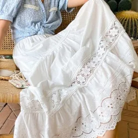 Flower Power Cottagecore White Maxi Skirt