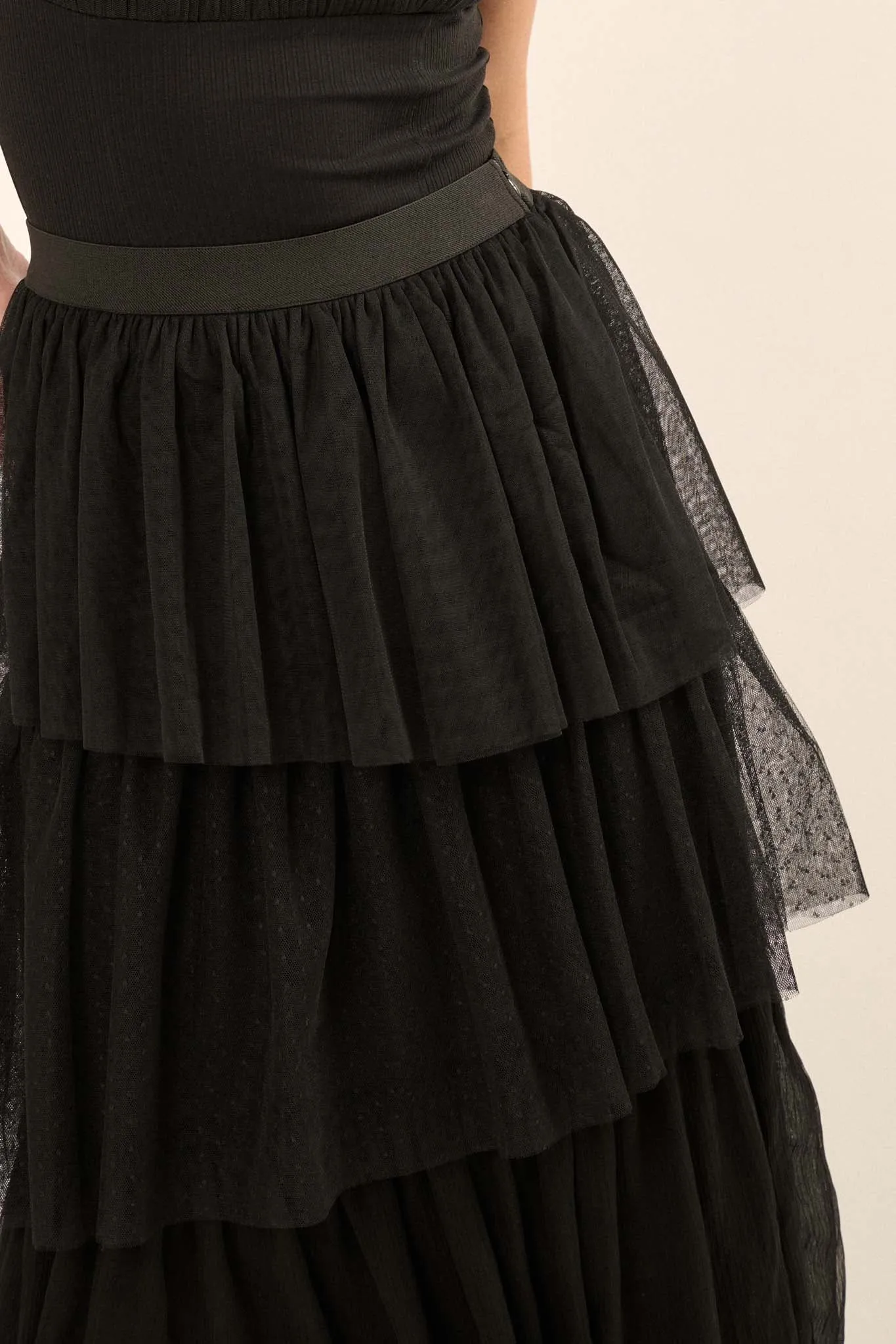 Frilly Flirt Asymmetrical Tiered Ruffle Maxi Skirt