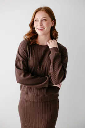 'Gabrielle' Ribbed Sweater Top in Chocolate FINAL SALE