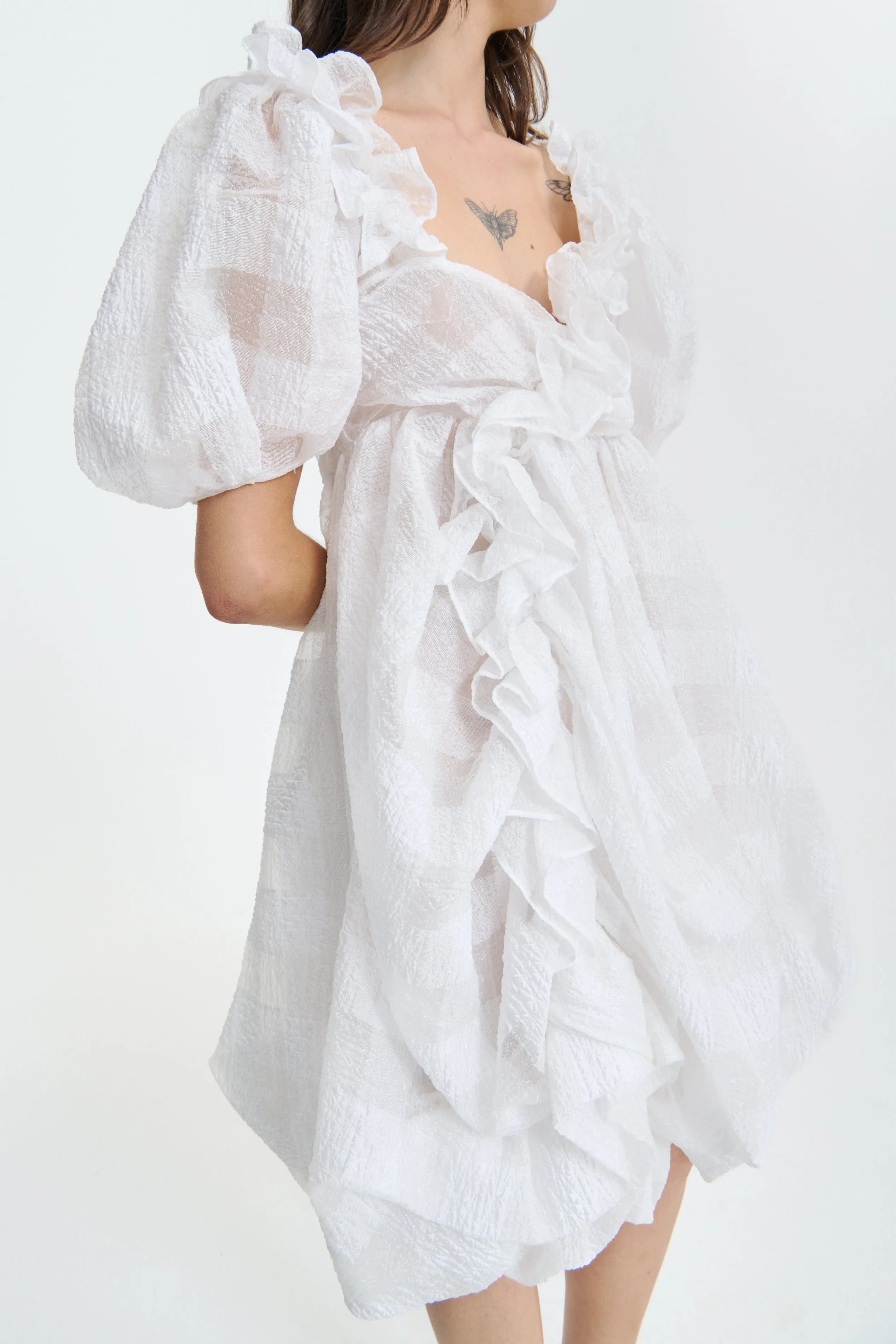 GWEN | DRESS GINGHAM JACQUARD WHITE BRIDAL