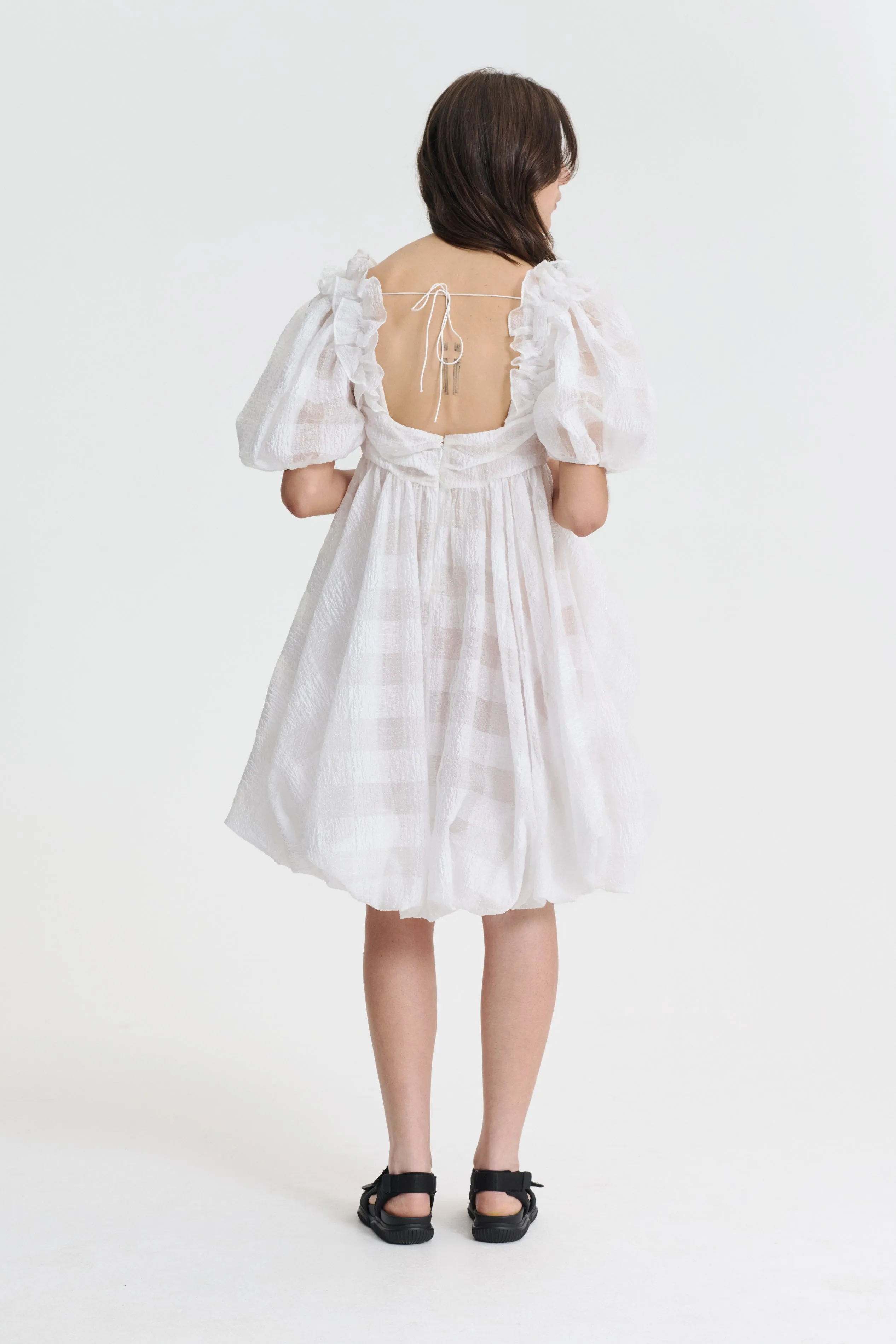 GWEN | DRESS GINGHAM JACQUARD WHITE BRIDAL