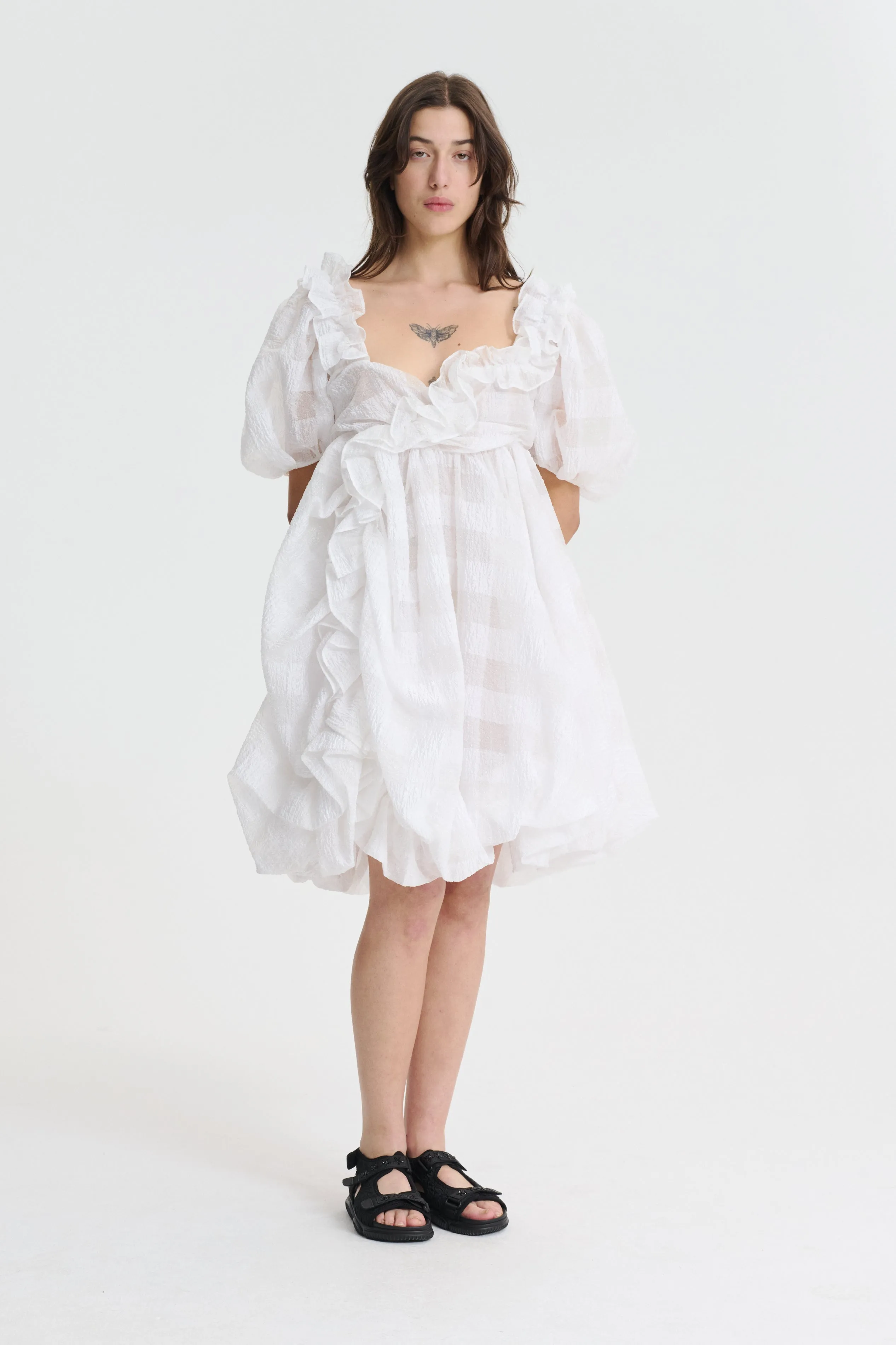 GWEN | DRESS GINGHAM JACQUARD WHITE BRIDAL