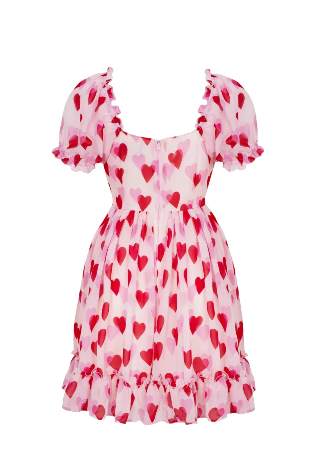 Hell Bunny Aphrodite Mini Dress Floaty Pink Chiffon with Heart Print