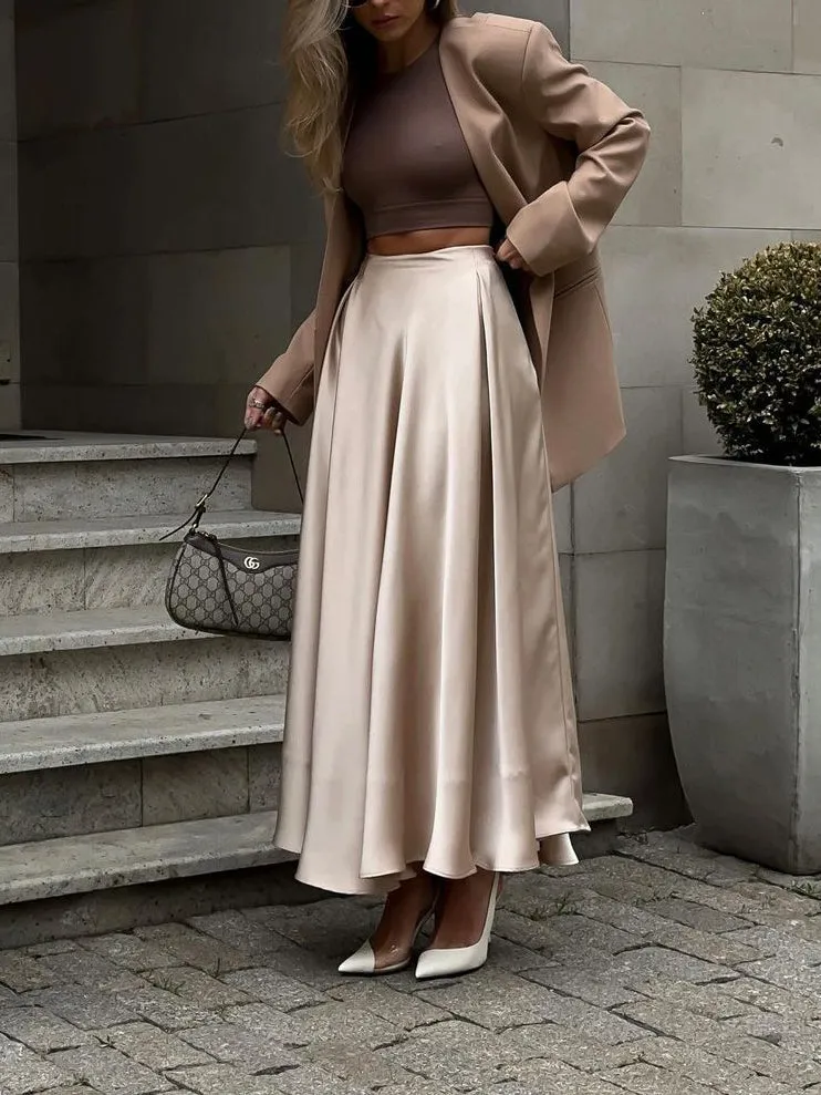 High Waist Satin Maxi Skirt