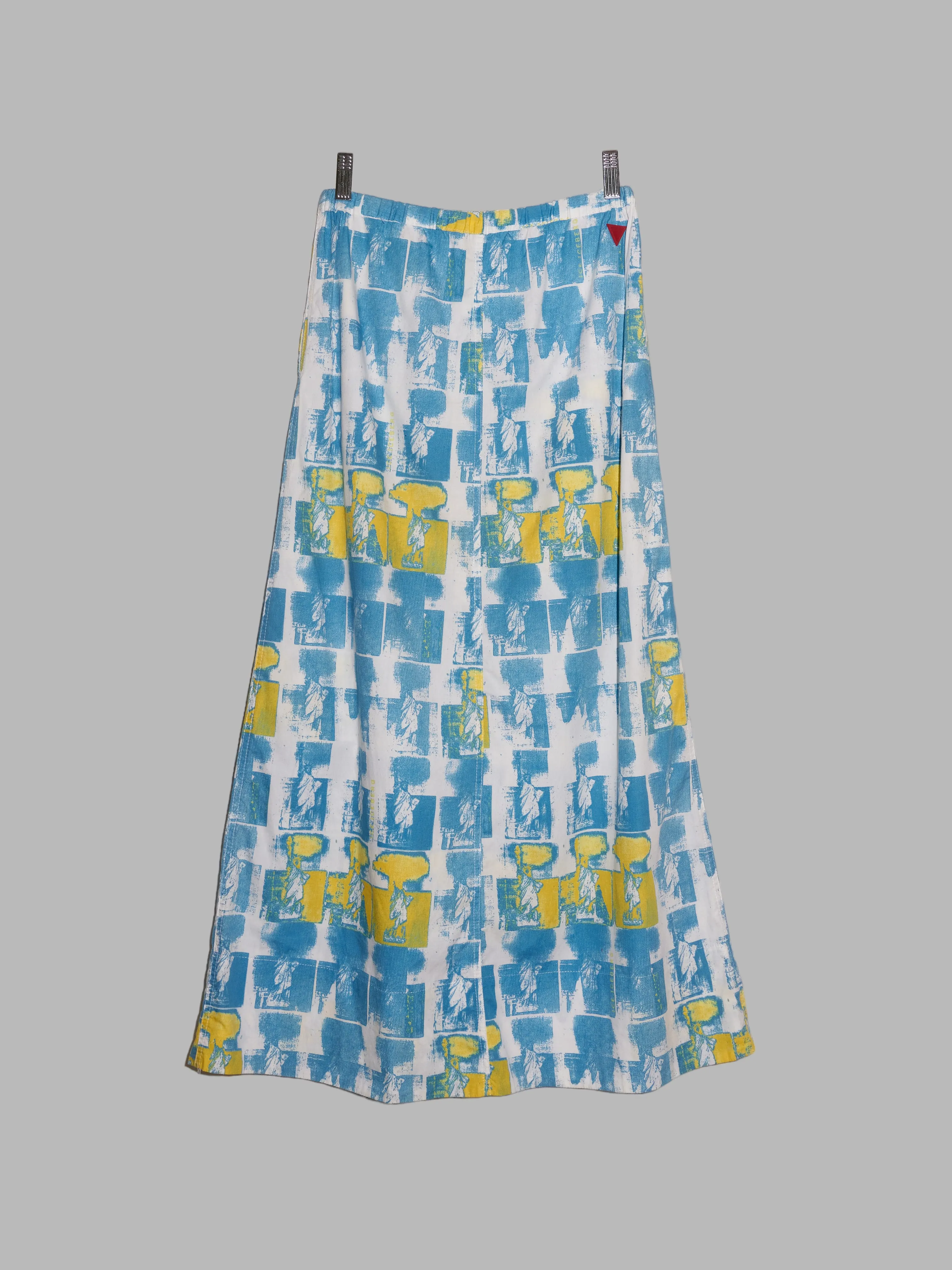 History by Iceberg blue yellow white statue of liberty print maxi skirt