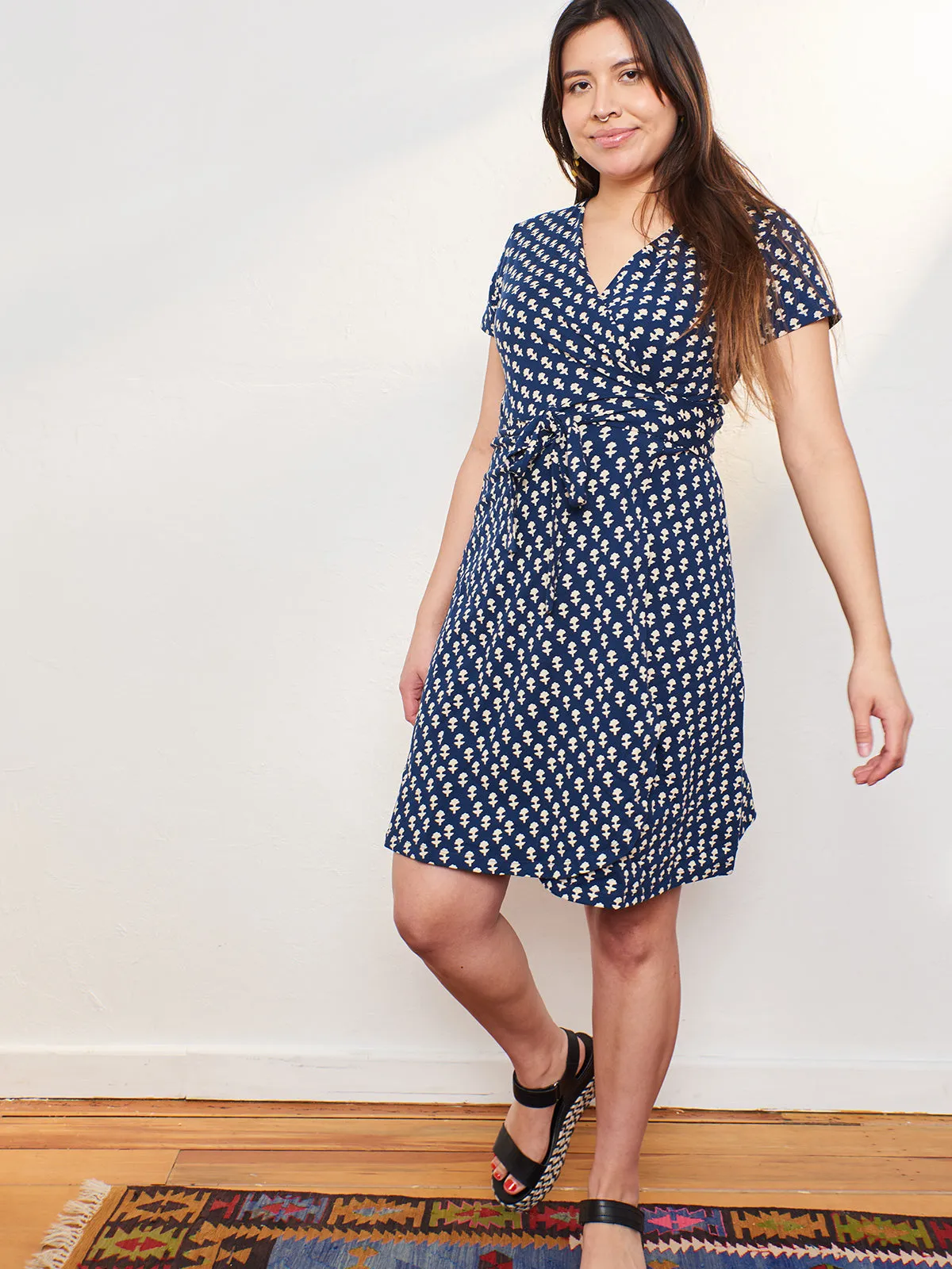 Katie Wrap Dress - Micro Floral Navy