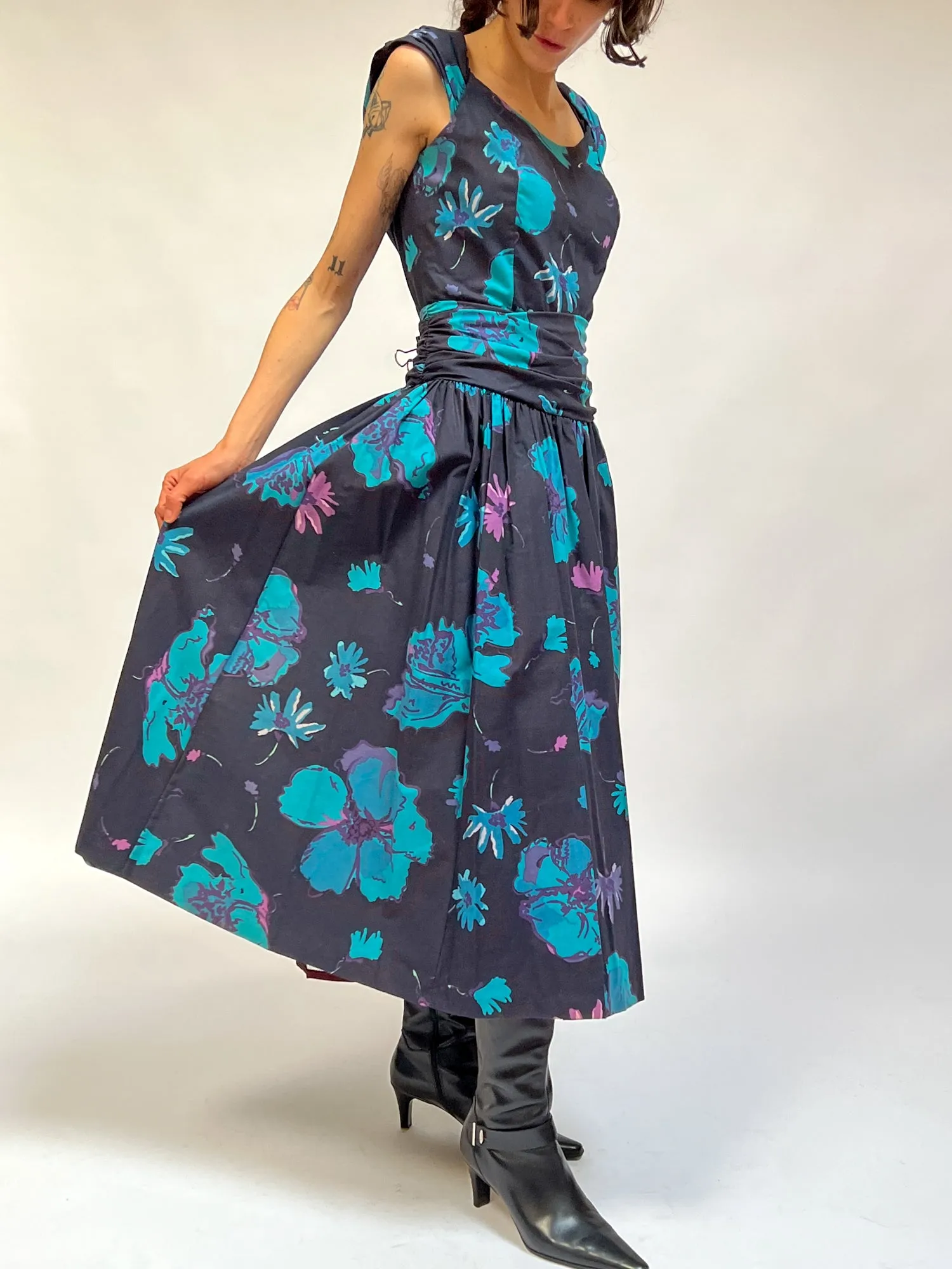 Laura Ashley Dark Floral Cotton Dress (L)