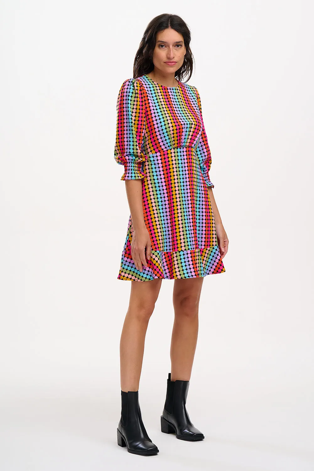 Lorelei Mini Dress - Black, Rainbow Circles