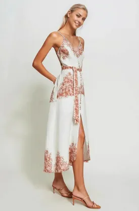 Midi Linen Dress with Floral Print