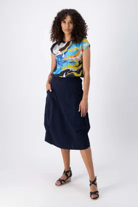 Milwaukee Fond du Lac Skirt Navy in Slub Cotton/Linen