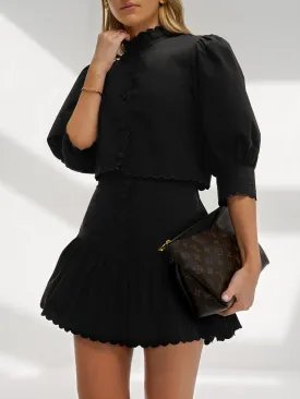 Paulette Scalloped Cotton Skort | Black