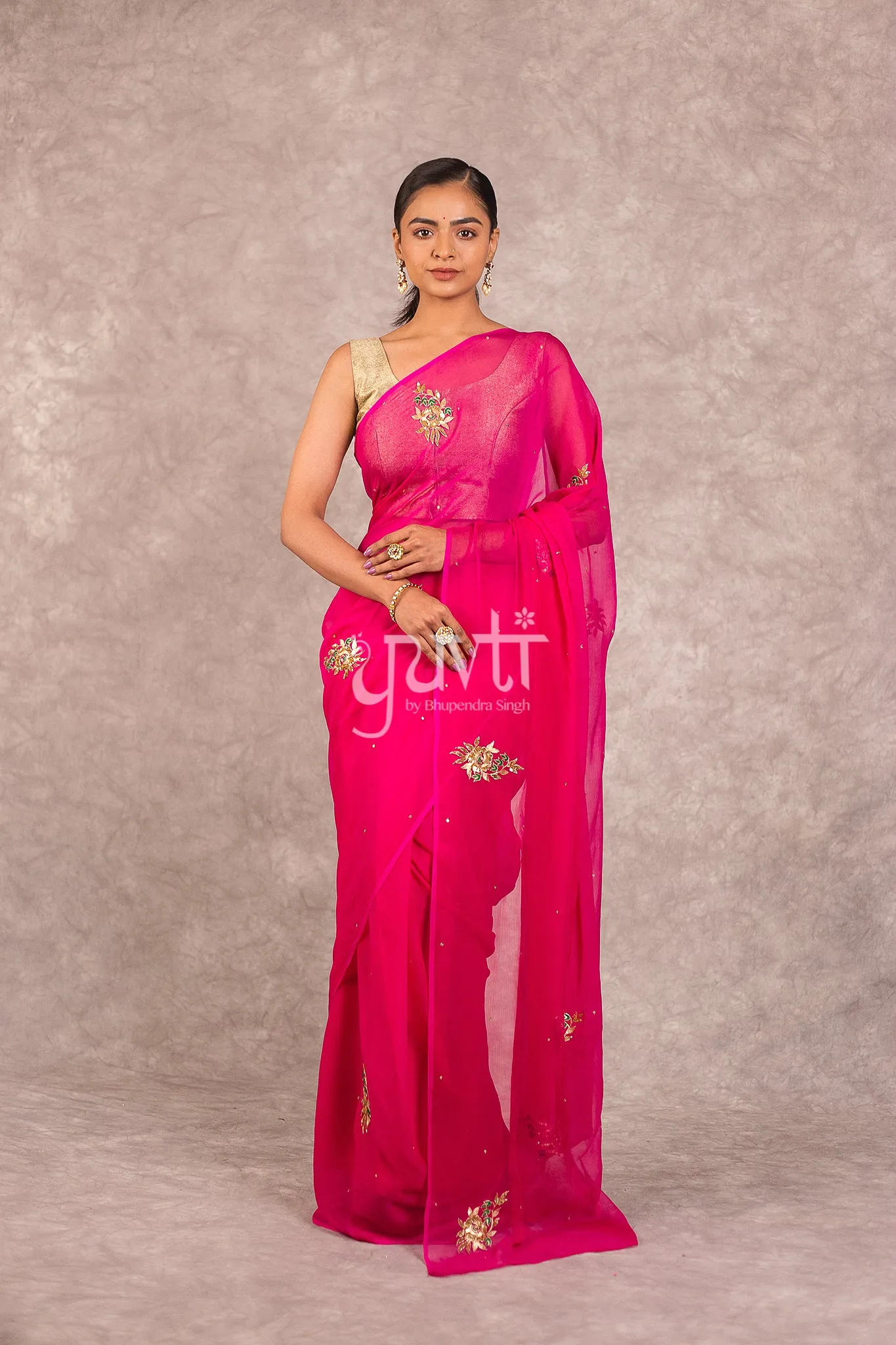 Pink Chiffon Saree