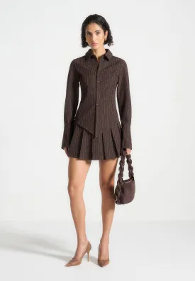 Pinstripe Pleated Skort - Brown