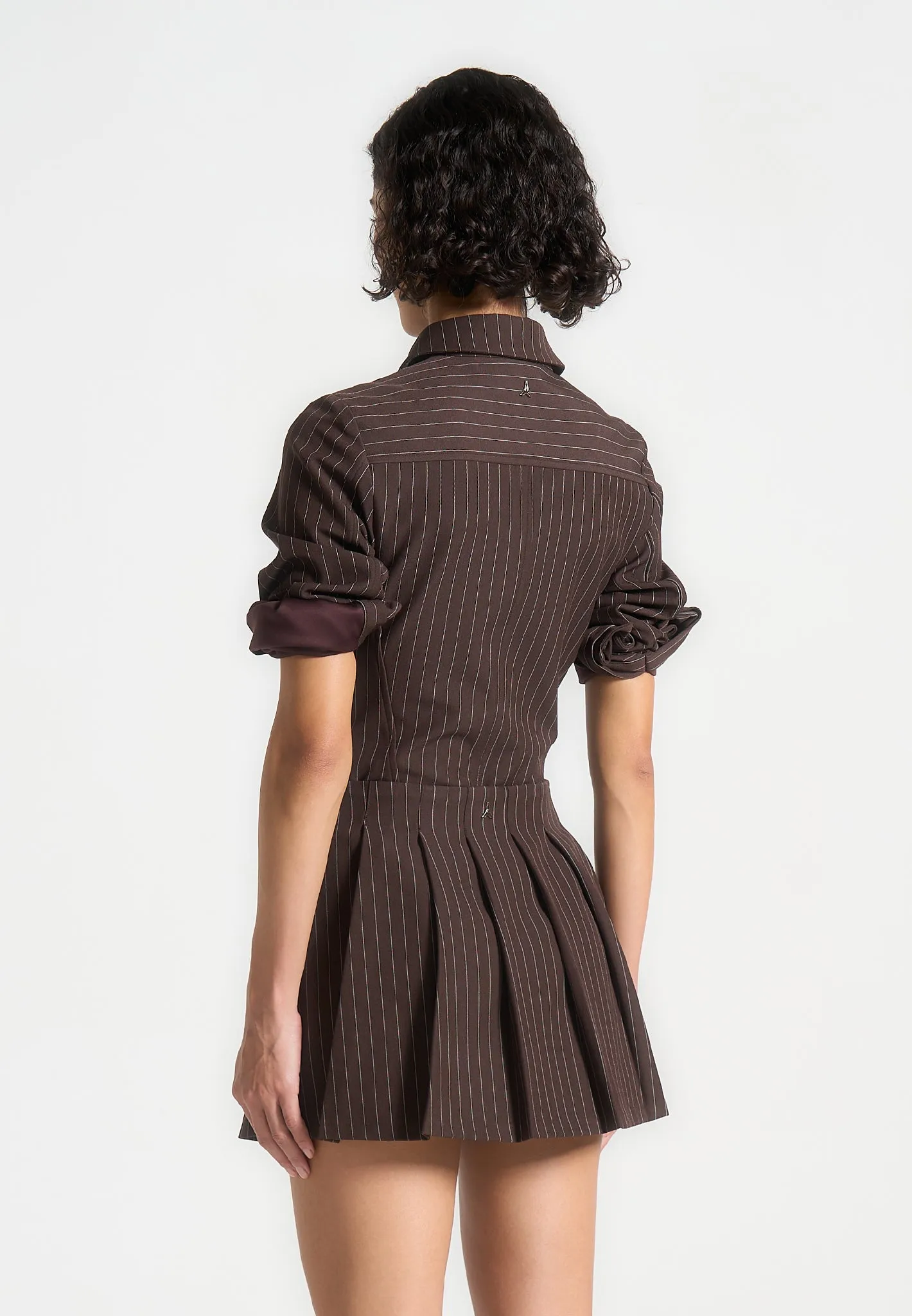 Pinstripe Pleated Skort - Brown