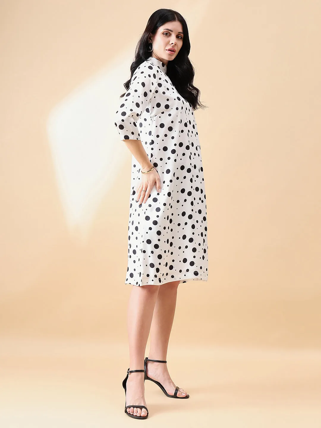 Polka Dot A-Line Dress - Black & White