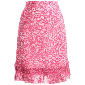 Printed Silk Crepon Skirt in Pink Watercolor Leopard