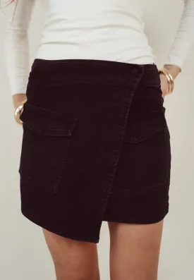 SALE - STELLA Wrap Denim Cargo Skirt in Black