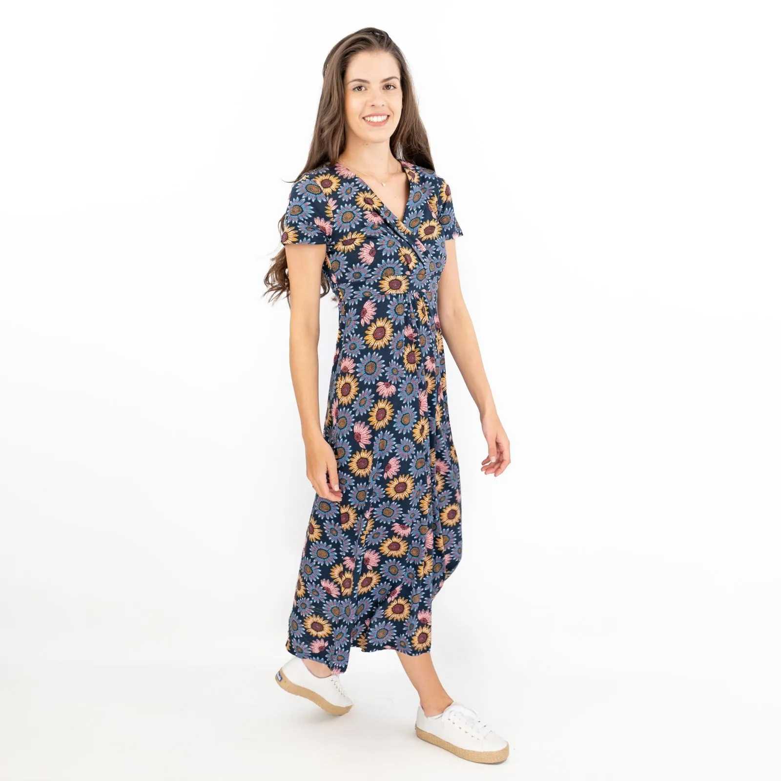 Seasalt Navy Sunflower Chapelle Jersey Midi Dress