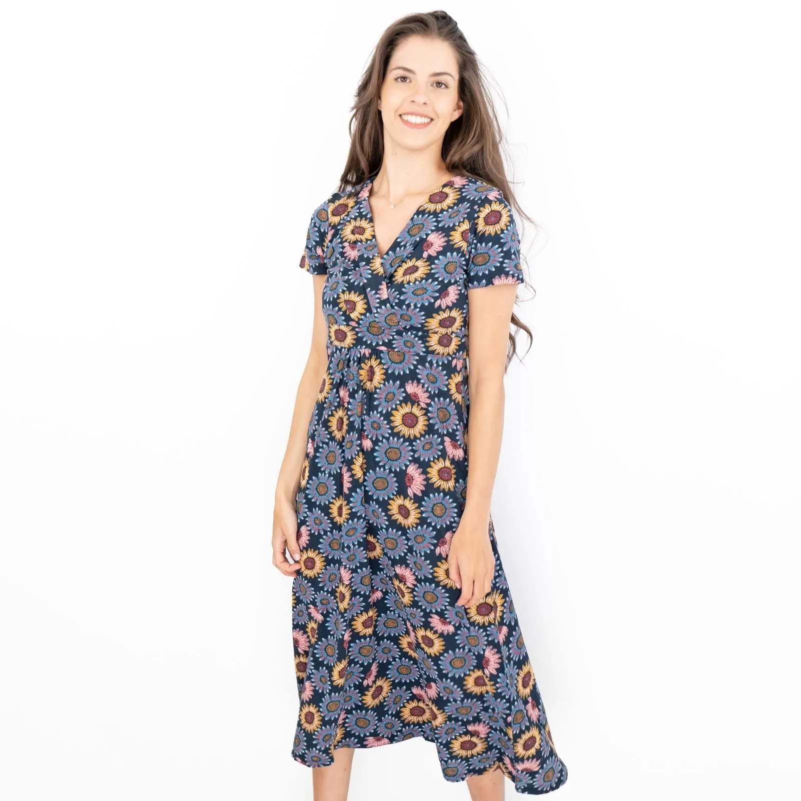 Seasalt Navy Sunflower Chapelle Jersey Midi Dress